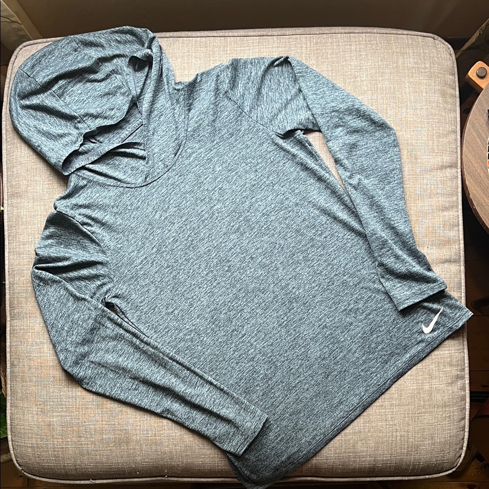 Nike Dri-Fit Long Sleeve Hooded Quick Drying Shirt Slate Green S